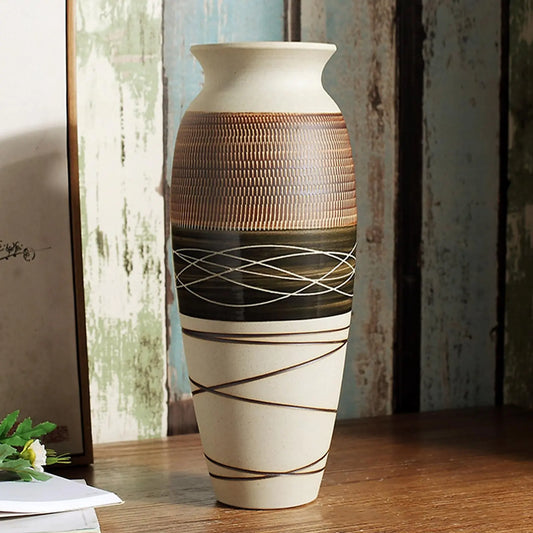 Ceramic Rustic Farmhouse Vase 12.6" Large Vintage Flower Vase for Home Decor Tall Boho Textured Vase for Living Room Table Mantel Shelf and Centerpieces Decor and Housewarming