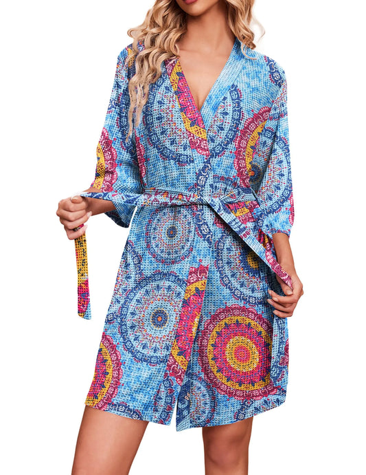 Ekouaer Robes for Women Waffle Knit Bathrobe Soft Lightweight Knee Length Loungewear