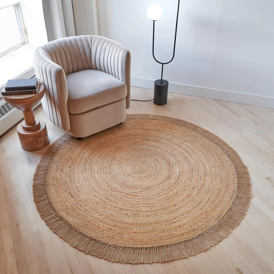 KIBAGA Beautiful Round Jute Area Rug for Your Home - This Natural 5x5 ft Hand Woven Rug Fits Perfectly Into Your Entry Area Kitchen Or Living Room - Modern Braided Circle Rug Enhances Any Boho Decor